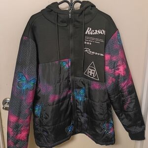 Reason Black and Pink Puffer Hoodie